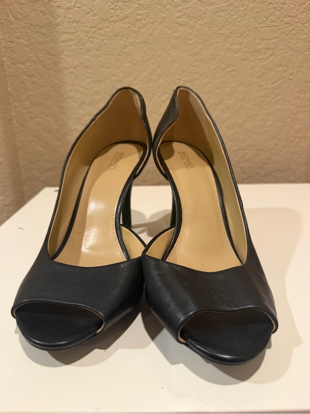 Michael Kors Black Open-Toe Leather Heels